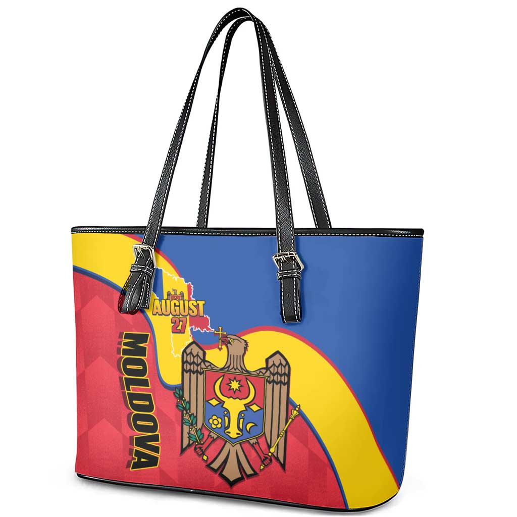 Moldova Independence Day Leather Tote Bag August 27 One People One Nation - Wonder Print Shop