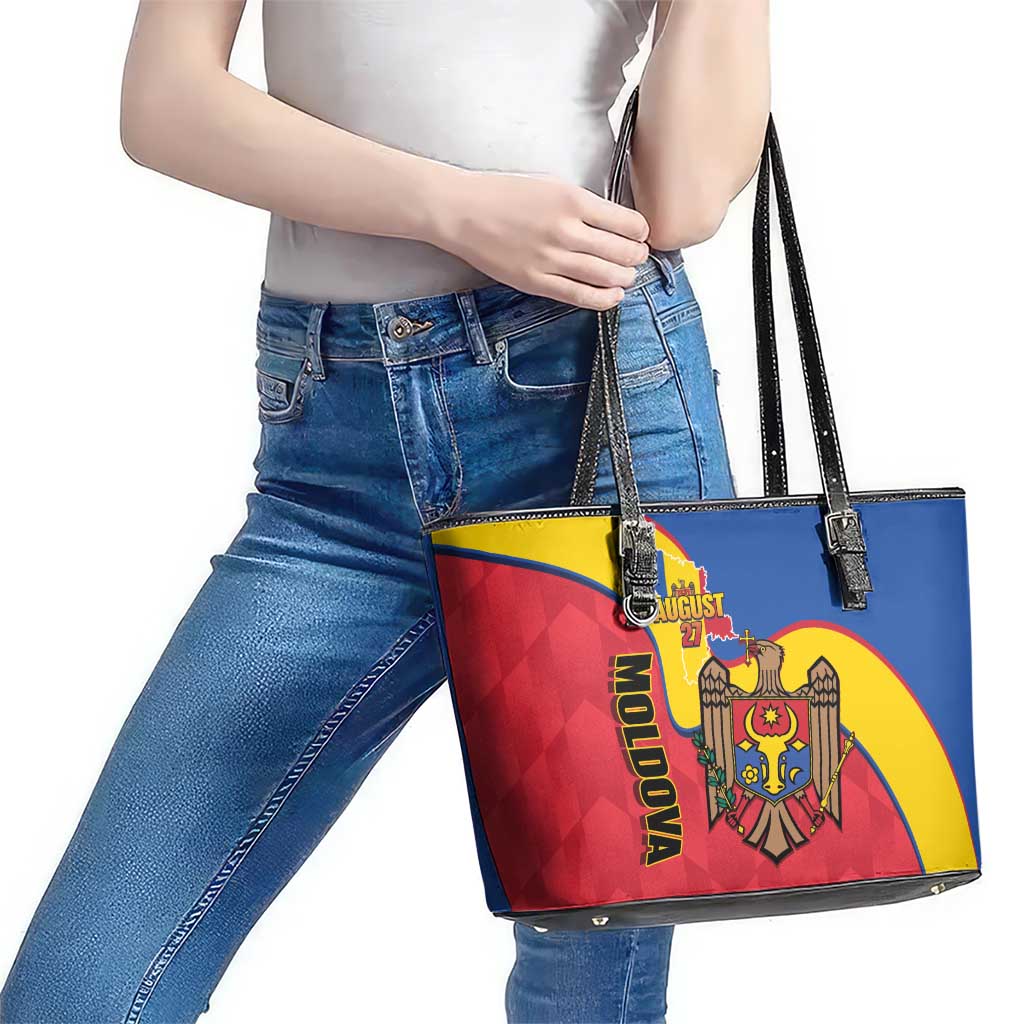 Moldova Independence Day Leather Tote Bag August 27 One People One Nation - Wonder Print Shop