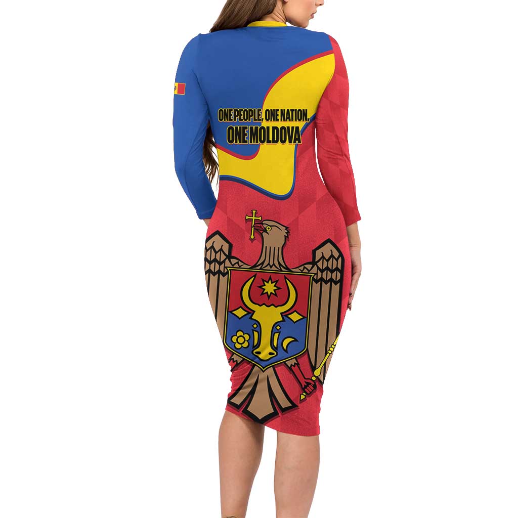 Moldova Independence Day Long Sleeve Bodycon Dress August 27 One People One Nation - Wonder Print Shop