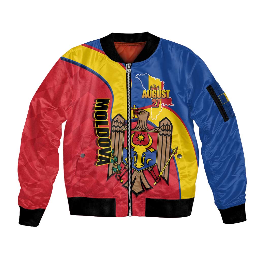 Moldova Independence Day Sleeve Zip Bomber Jacket August 27 One People One Nation - Wonder Print Shop