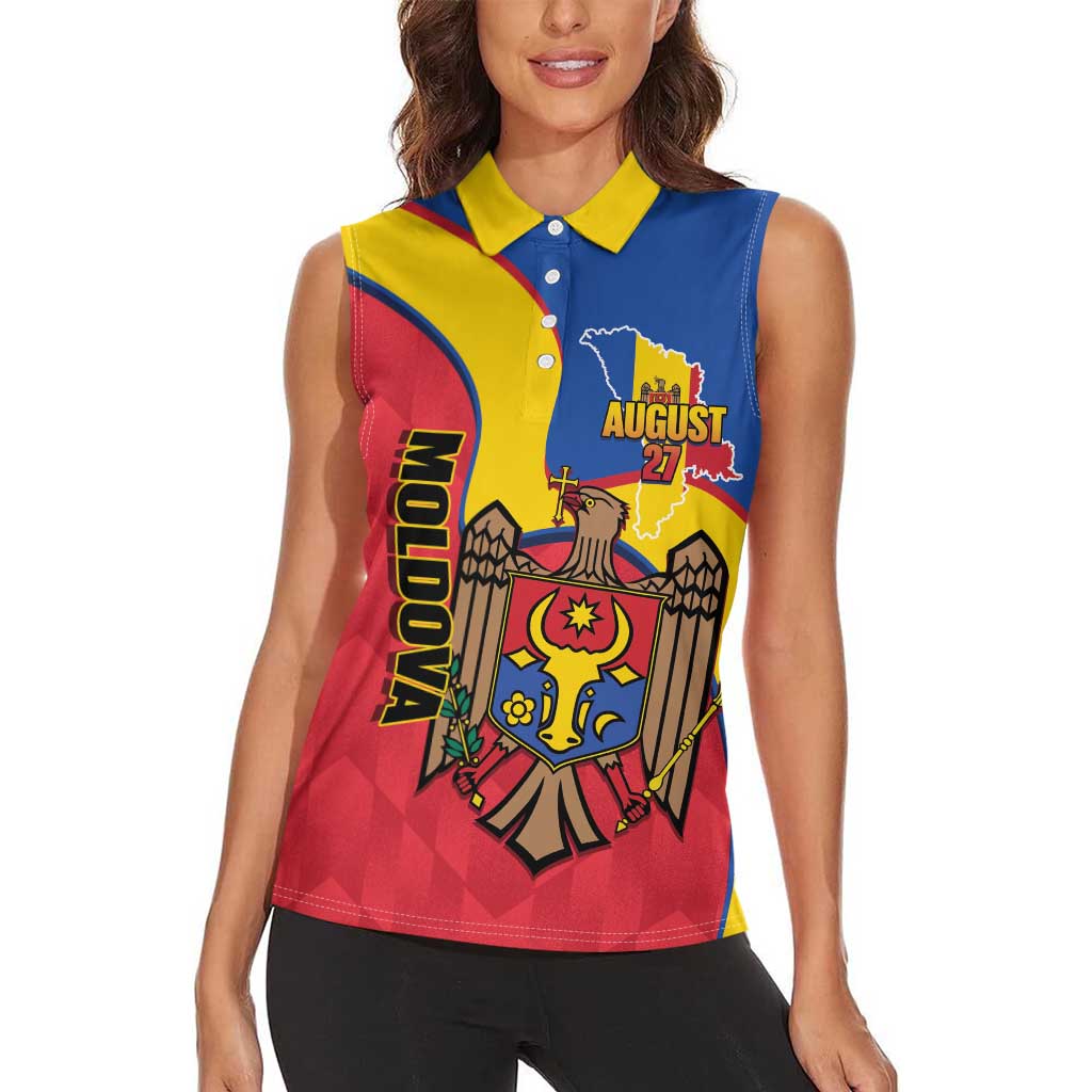 Moldova Independence Day Women Sleeveless Polo Shirt August 27 One People One Nation - Wonder Print Shop
