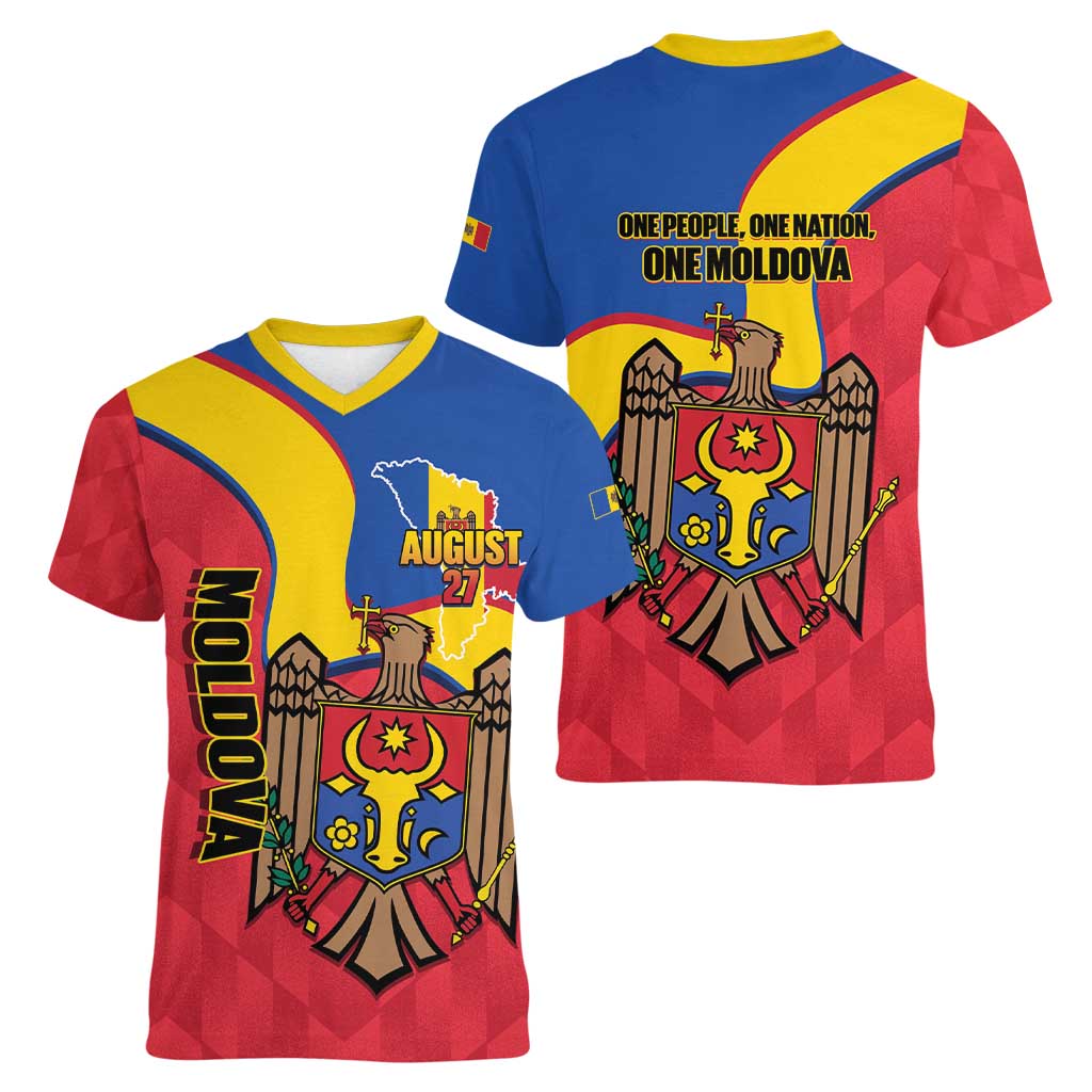 Moldova Independence Day Women V-Neck T-Shirt August 27 One People One Nation - Wonder Print Shop