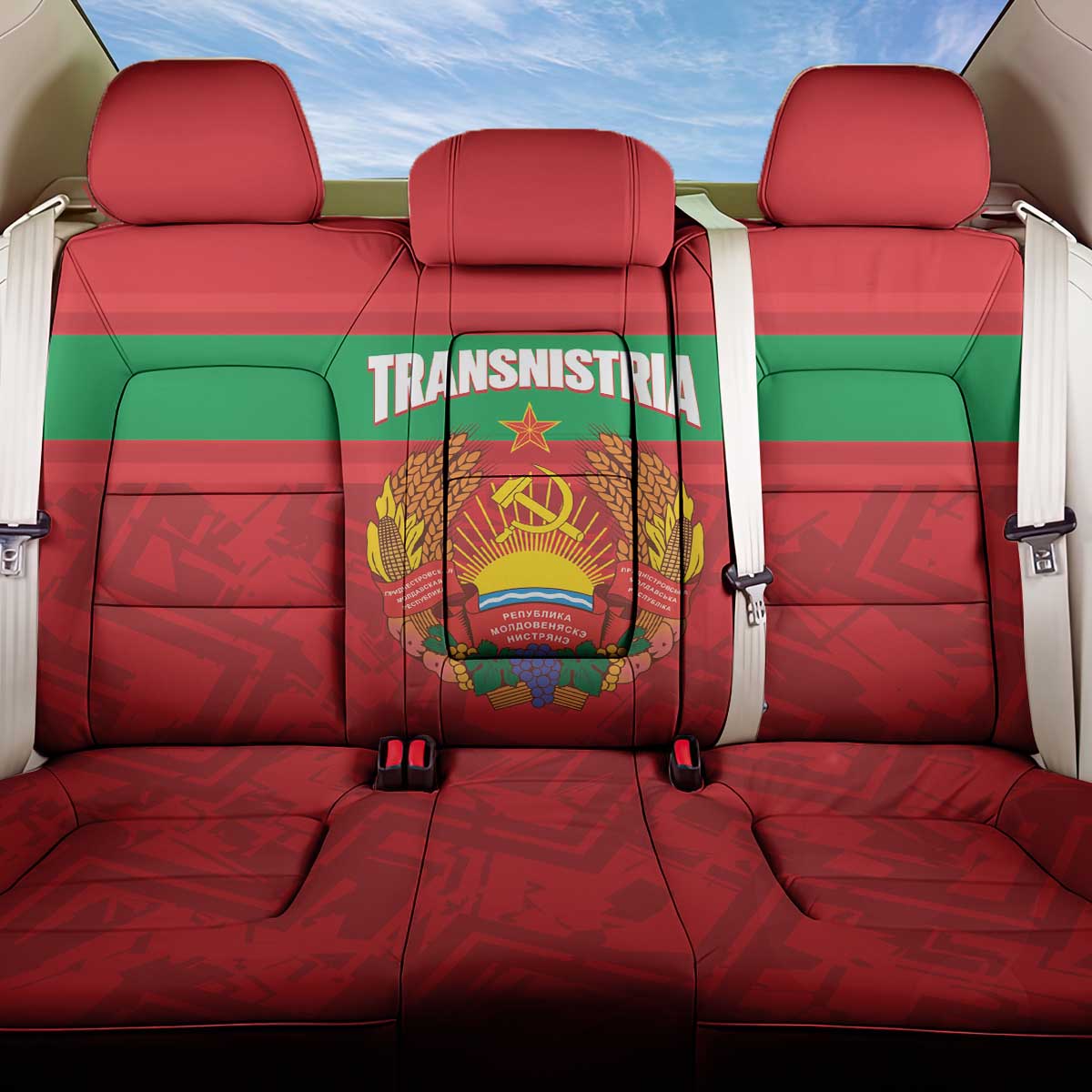 Transnistria Independence Day Back Car Seat Cover Coat Of Arms Flag Style - Wonder Print Shop