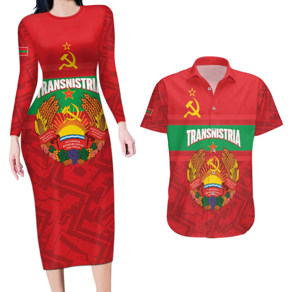 Transnistria Independence Day Couples Matching Long Sleeve Bodycon Dress and Hawaiian Shirt Coat Of Arms Flag Style - Wonder Print Shop