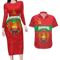Transnistria Independence Day Couples Matching Long Sleeve Bodycon Dress and Hawaiian Shirt Coat Of Arms Flag Style - Wonder Print Shop