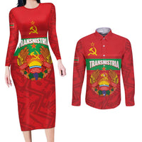 Transnistria Independence Day Couples Matching Long Sleeve Bodycon Dress and Long Sleeve Button Shirt Coat Of Arms Flag Style - Wonder Print Shop