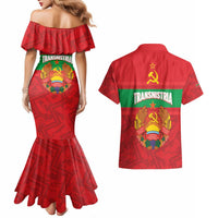 Transnistria Independence Day Couples Matching Mermaid Dress and Hawaiian Shirt Coat Of Arms Flag Style - Wonder Print Shop