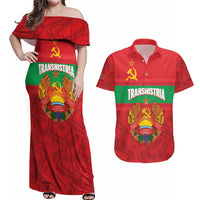 Transnistria Independence Day Couples Matching Off Shoulder Maxi Dress and Hawaiian Shirt Coat Of Arms Flag Style - Wonder Print Shop