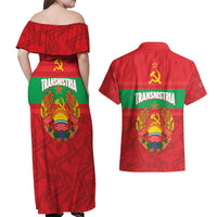 Transnistria Independence Day Couples Matching Off Shoulder Maxi Dress and Hawaiian Shirt Coat Of Arms Flag Style - Wonder Print Shop