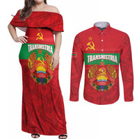 Transnistria Independence Day Couples Matching Off Shoulder Maxi Dress and Long Sleeve Button Shirt Coat Of Arms Flag Style - Wonder Print Shop
