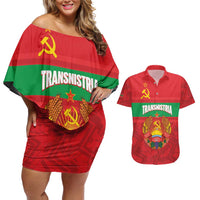 Transnistria Independence Day Couples Matching Off Shoulder Short Dress and Hawaiian Shirt Coat Of Arms Flag Style - Wonder Print Shop
