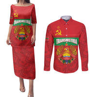 Transnistria Independence Day Couples Matching Puletasi and Long Sleeve Button Shirt Coat Of Arms Flag Style - Wonder Print Shop