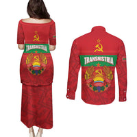 Transnistria Independence Day Couples Matching Puletasi and Long Sleeve Button Shirt Coat Of Arms Flag Style - Wonder Print Shop