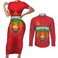 Transnistria Independence Day Couples Matching Short Sleeve Bodycon Dress and Long Sleeve Button Shirt Coat Of Arms Flag Style - Wonder Print Shop