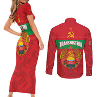 Transnistria Independence Day Couples Matching Short Sleeve Bodycon Dress and Long Sleeve Button Shirt Coat Of Arms Flag Style - Wonder Print Shop