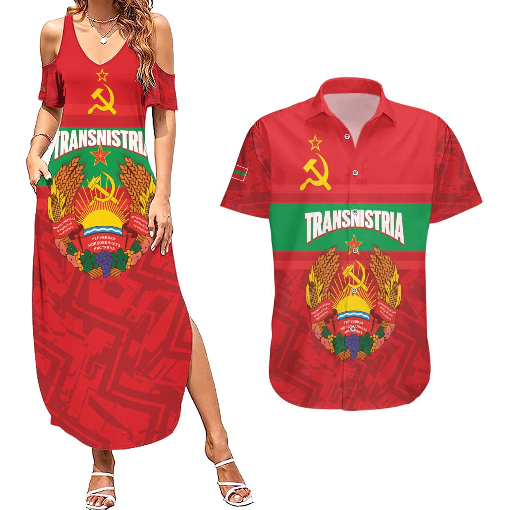 Transnistria Independence Day Couples Matching Summer Maxi Dress and Hawaiian Shirt Coat Of Arms Flag Style - Wonder Print Shop