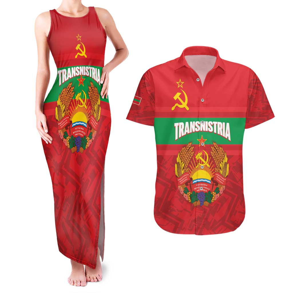Transnistria Independence Day Couples Matching Tank Maxi Dress and Hawaiian Shirt Coat Of Arms Flag Style - Wonder Print Shop