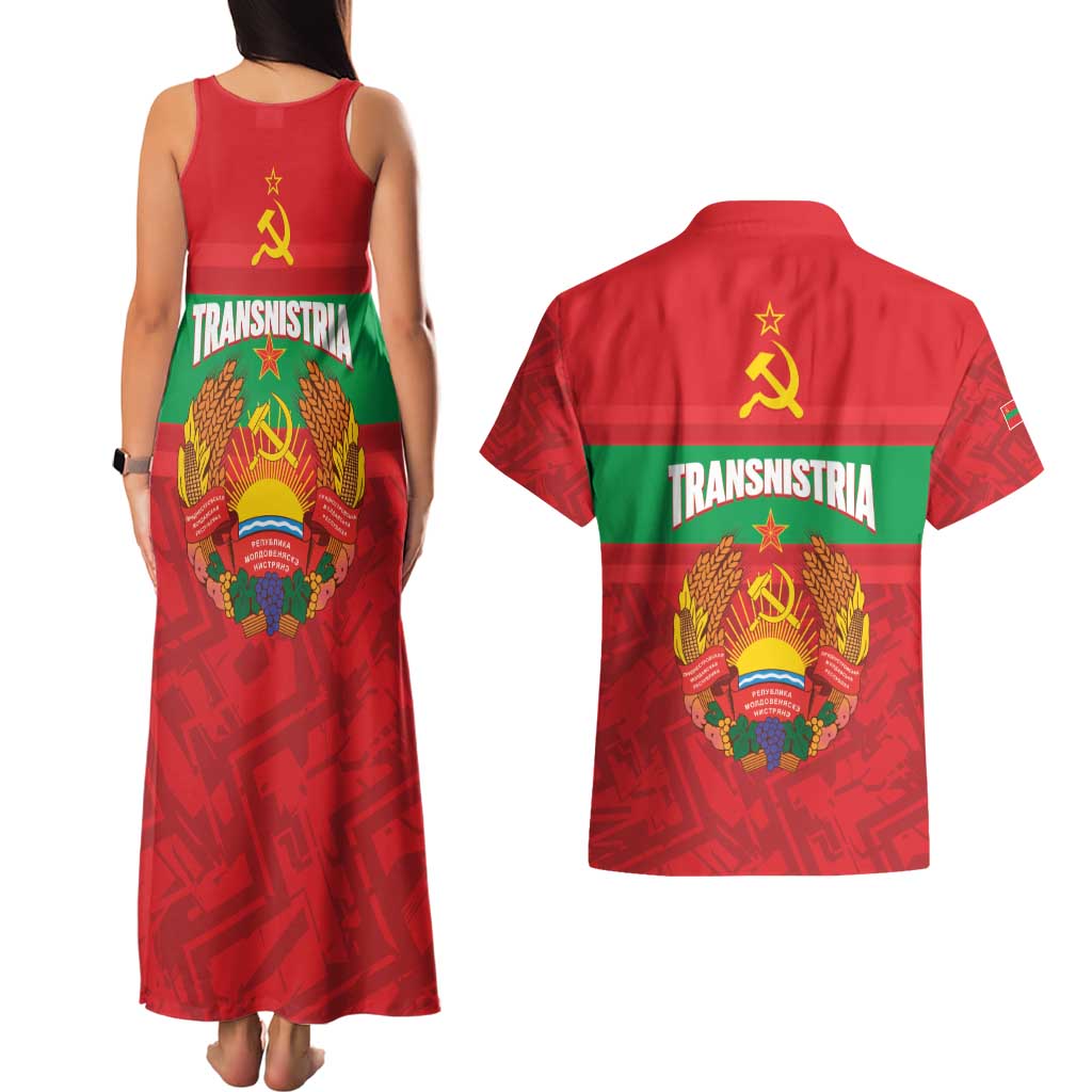 Transnistria Independence Day Couples Matching Tank Maxi Dress and Hawaiian Shirt Coat Of Arms Flag Style - Wonder Print Shop