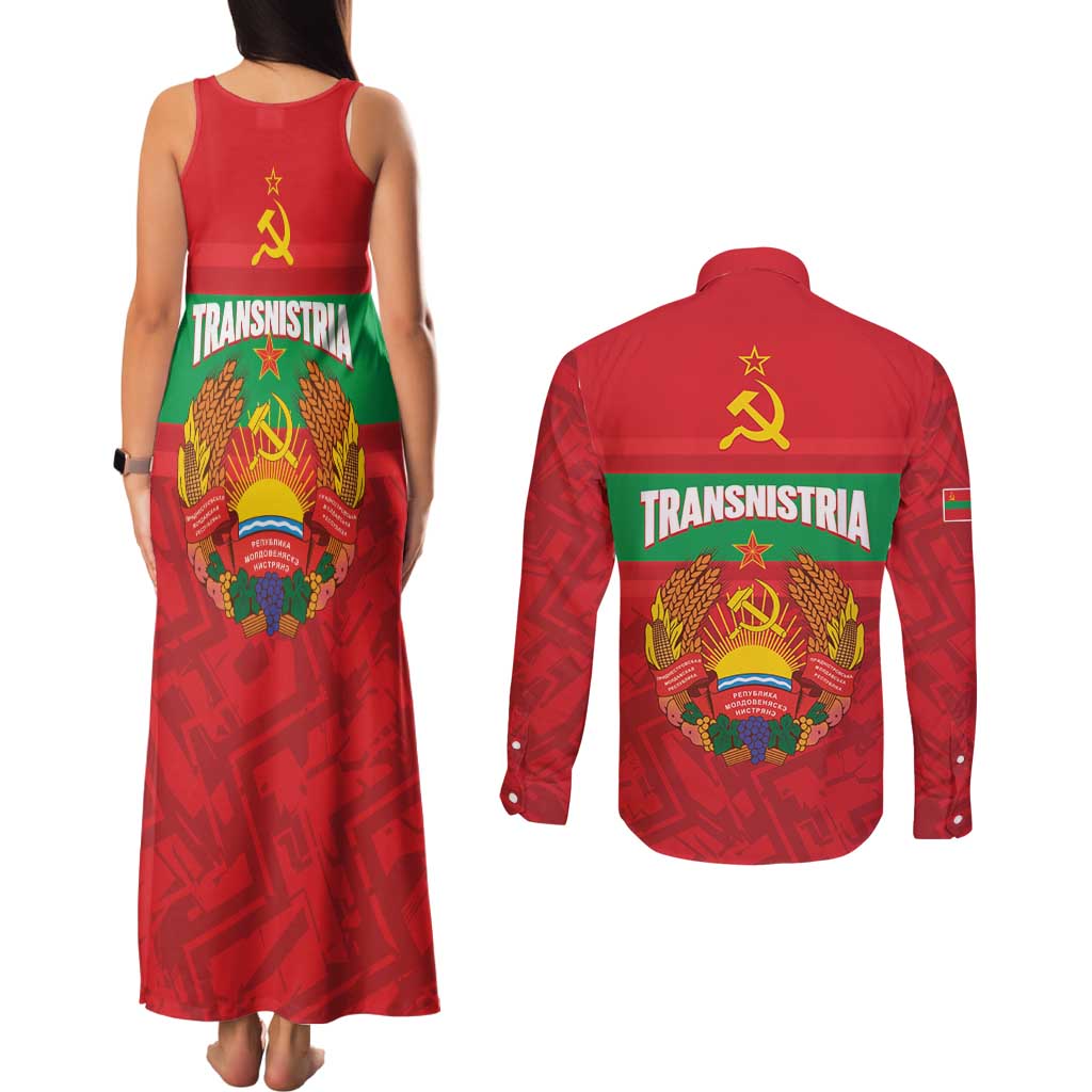 Transnistria Independence Day Couples Matching Tank Maxi Dress and Long Sleeve Button Shirt Coat Of Arms Flag Style - Wonder Print Shop