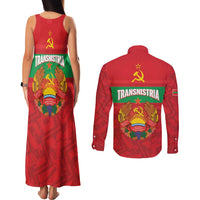 Transnistria Independence Day Couples Matching Tank Maxi Dress and Long Sleeve Button Shirt Coat Of Arms Flag Style - Wonder Print Shop