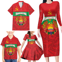 Transnistria Independence Day Family Matching Long Sleeve Bodycon Dress and Hawaiian Shirt Coat Of Arms Flag Style - Wonder Print Shop