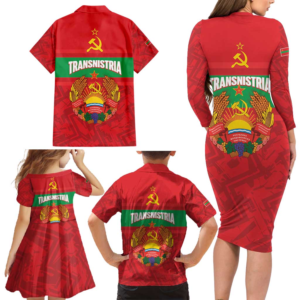 Transnistria Independence Day Family Matching Long Sleeve Bodycon Dress and Hawaiian Shirt Coat Of Arms Flag Style - Wonder Print Shop