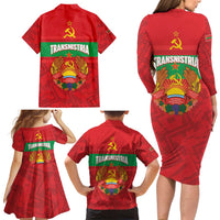 Transnistria Independence Day Family Matching Long Sleeve Bodycon Dress and Hawaiian Shirt Coat Of Arms Flag Style - Wonder Print Shop