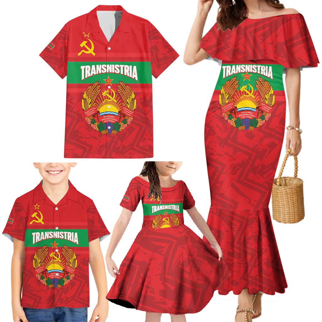 Transnistria Independence Day Family Matching Mermaid Dress and Hawaiian Shirt Coat Of Arms Flag Style - Wonder Print Shop