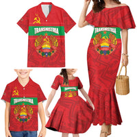 Transnistria Independence Day Family Matching Mermaid Dress and Hawaiian Shirt Coat Of Arms Flag Style - Wonder Print Shop