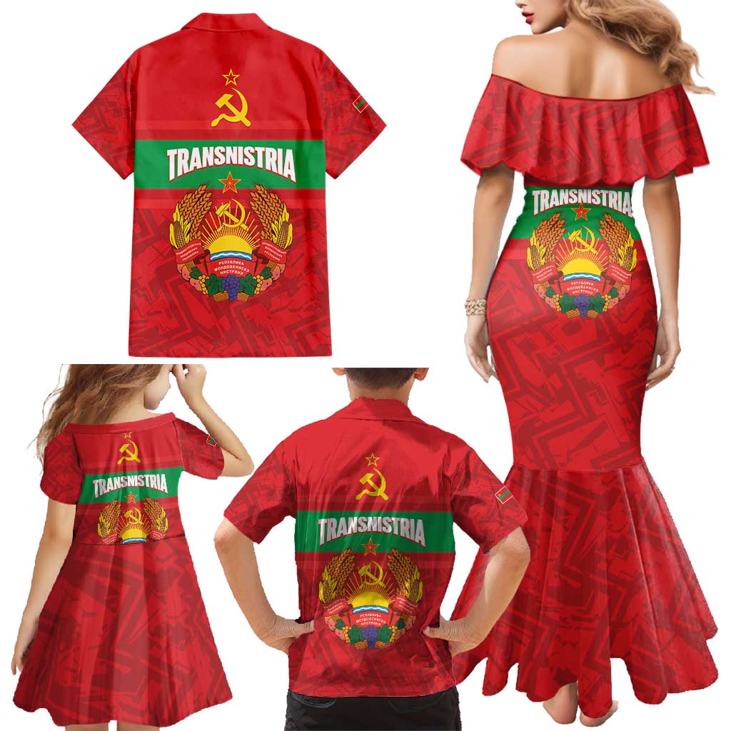 Transnistria Independence Day Family Matching Mermaid Dress and Hawaiian Shirt Coat Of Arms Flag Style - Wonder Print Shop