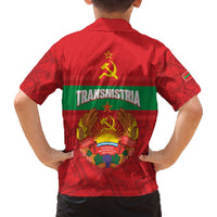 Transnistria Independence Day Family Matching Off The Shoulder Long Sleeve Dress and Hawaiian Shirt Coat Of Arms Flag Style - Wonder Print Shop