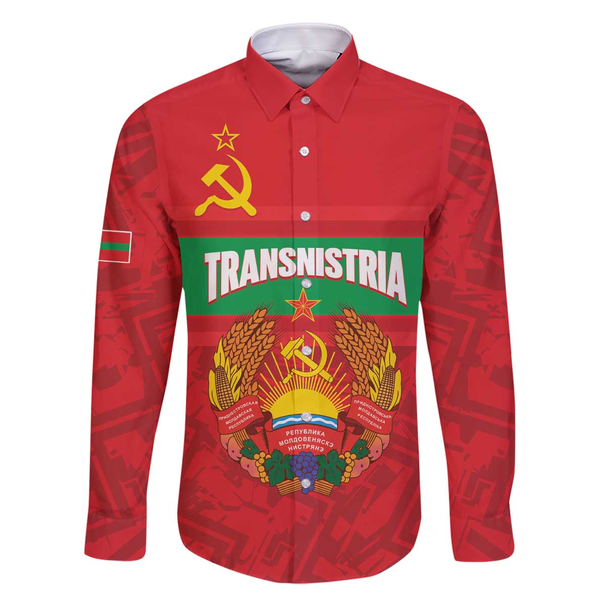 Transnistria Independence Day Family Matching Off The Shoulder Long Sleeve Dress and Hawaiian Shirt Coat Of Arms Flag Style - Wonder Print Shop