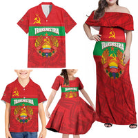 Transnistria Independence Day Family Matching Off Shoulder Maxi Dress and Hawaiian Shirt Coat Of Arms Flag Style - Wonder Print Shop
