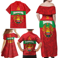 Transnistria Independence Day Family Matching Off Shoulder Maxi Dress and Hawaiian Shirt Coat Of Arms Flag Style - Wonder Print Shop