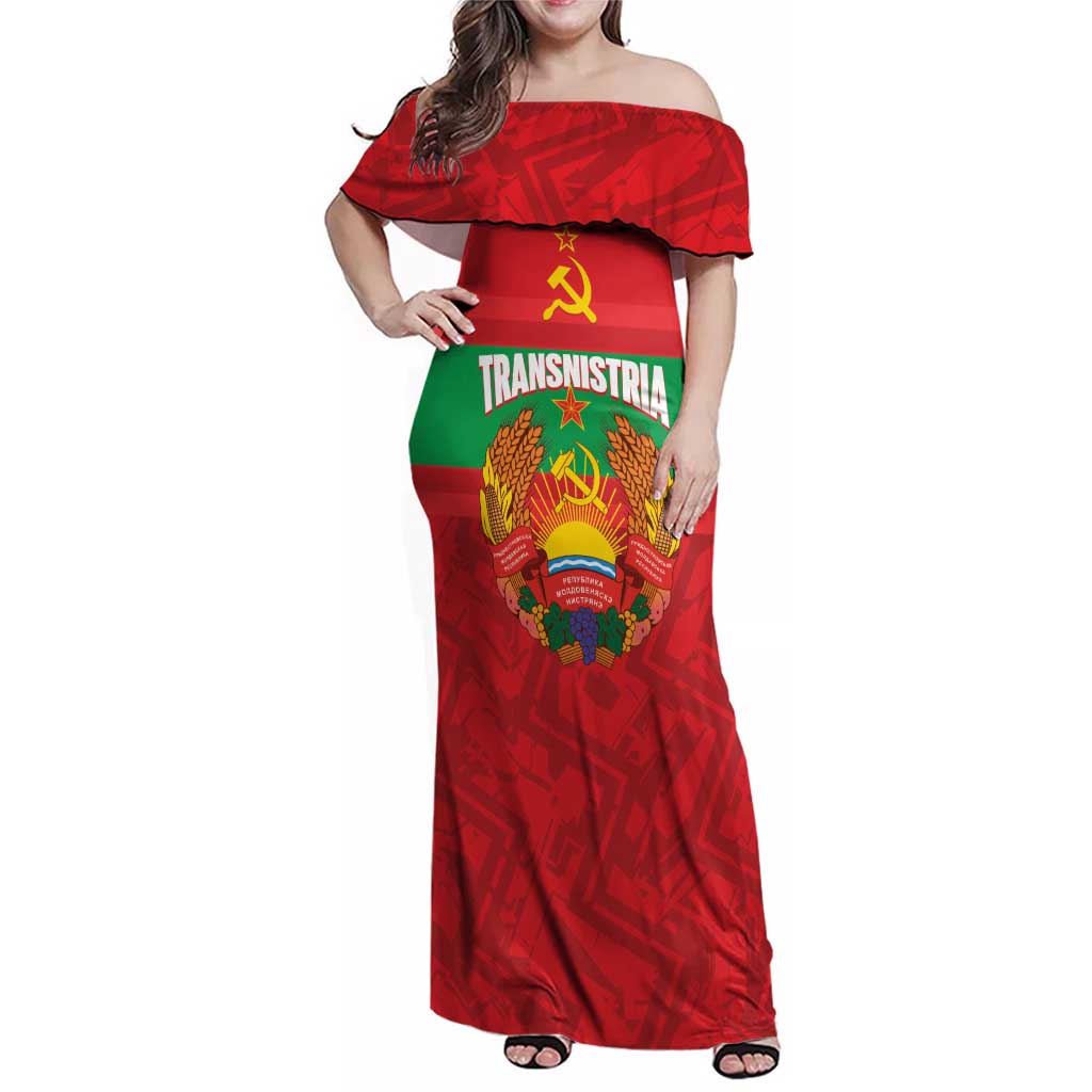 Transnistria Independence Day Family Matching Off Shoulder Maxi Dress and Hawaiian Shirt Coat Of Arms Flag Style - Wonder Print Shop