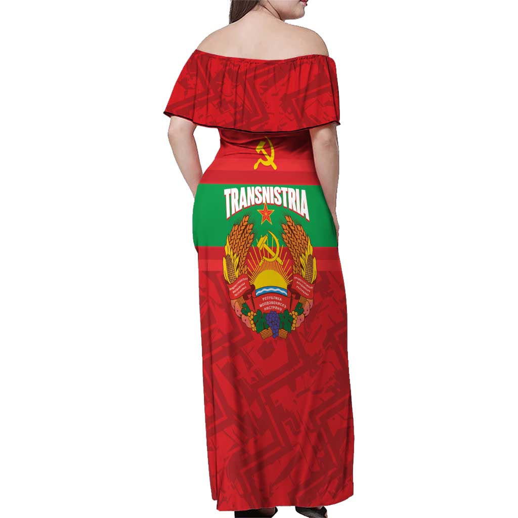 Transnistria Independence Day Family Matching Off Shoulder Maxi Dress and Hawaiian Shirt Coat Of Arms Flag Style - Wonder Print Shop