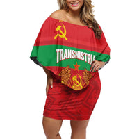 Transnistria Independence Day Family Matching Off Shoulder Short Dress and Hawaiian Shirt Coat Of Arms Flag Style - Wonder Print Shop