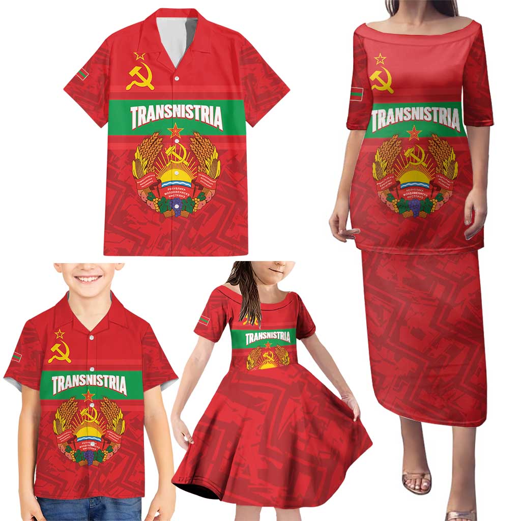 Transnistria Independence Day Family Matching Puletasi and Hawaiian Shirt Coat Of Arms Flag Style - Wonder Print Shop