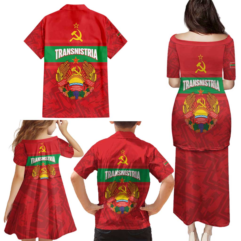Transnistria Independence Day Family Matching Puletasi and Hawaiian Shirt Coat Of Arms Flag Style - Wonder Print Shop