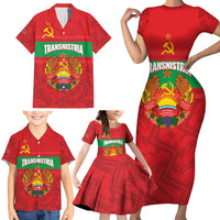 Transnistria Independence Day Family Matching Short Sleeve Bodycon Dress and Hawaiian Shirt Coat Of Arms Flag Style - Wonder Print Shop