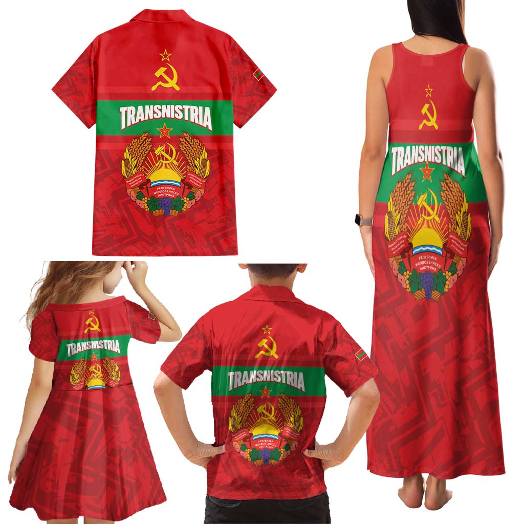 Transnistria Independence Day Family Matching Tank Maxi Dress and Hawaiian Shirt Coat Of Arms Flag Style - Wonder Print Shop