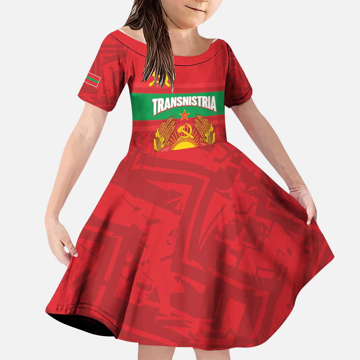 Transnistria Independence Day Kid Short Sleeve Dress Coat Of Arms Flag Style - Wonder Print Shop