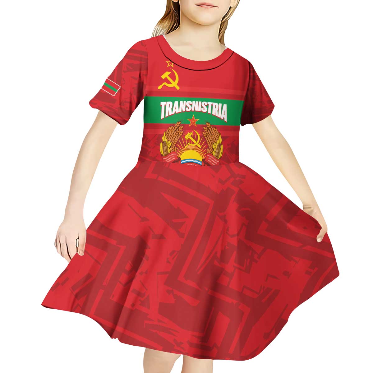 Transnistria Independence Day Kid Short Sleeve Dress Coat Of Arms Flag Style - Wonder Print Shop