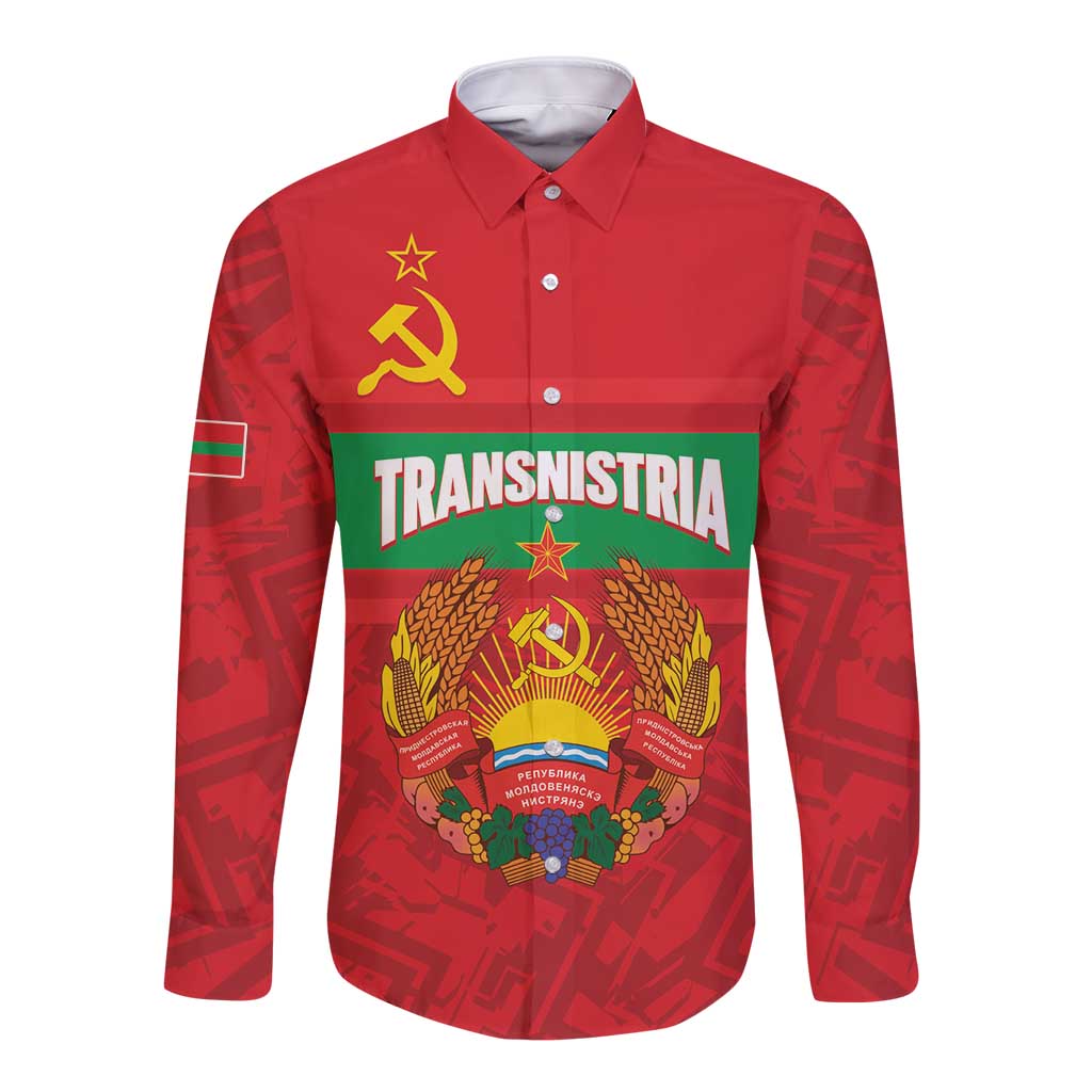 Transnistria Independence Day Long Sleeve Button Shirt Coat Of Arms Flag Style - Wonder Print Shop