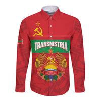 Transnistria Independence Day Long Sleeve Button Shirt Coat Of Arms Flag Style - Wonder Print Shop