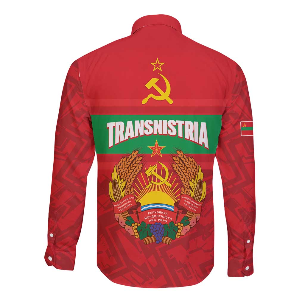 Transnistria Independence Day Long Sleeve Button Shirt Coat Of Arms Flag Style - Wonder Print Shop
