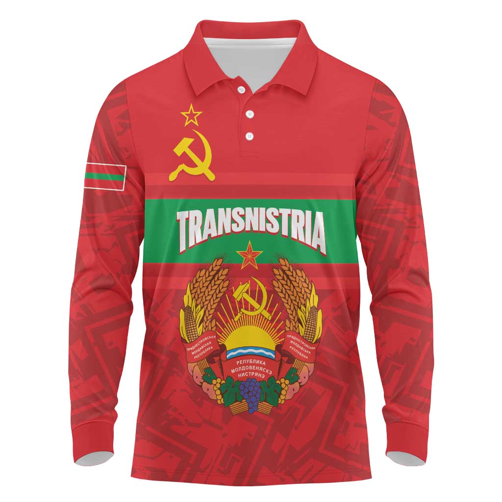 Transnistria Independence Day Long Sleeve Polo Shirt Coat Of Arms Flag Style - Wonder Print Shop