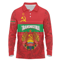 Transnistria Independence Day Long Sleeve Polo Shirt Coat Of Arms Flag Style - Wonder Print Shop