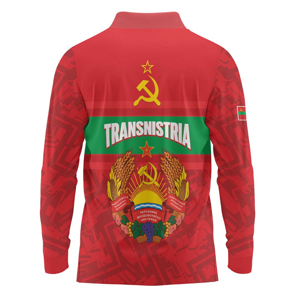 Transnistria Independence Day Long Sleeve Polo Shirt Coat Of Arms Flag Style - Wonder Print Shop