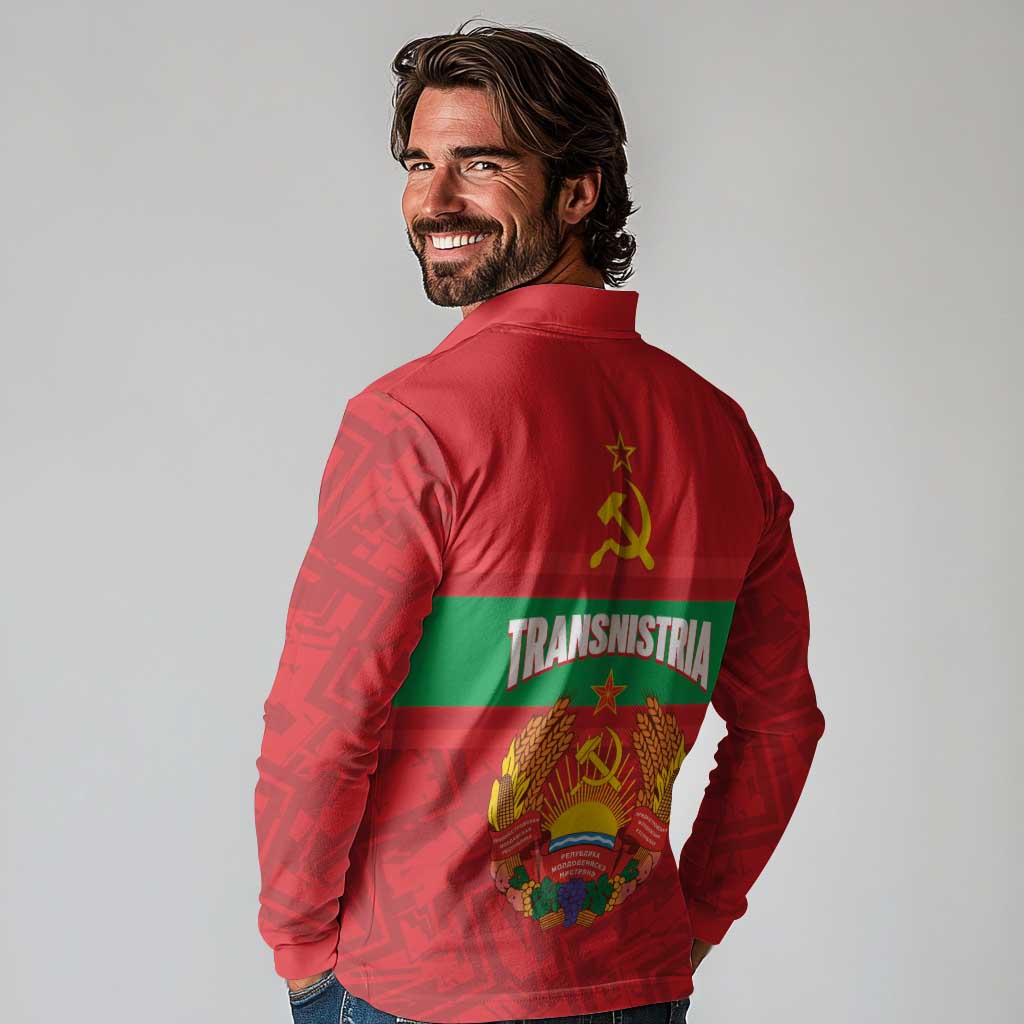 Transnistria Independence Day Long Sleeve Polo Shirt Coat Of Arms Flag Style - Wonder Print Shop